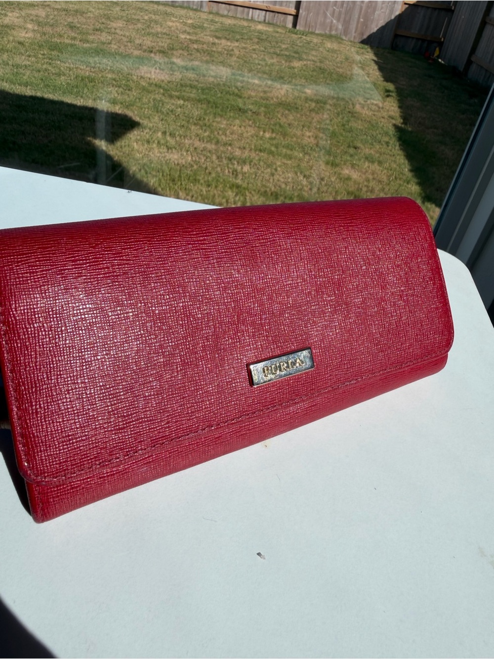 Furla Crimson Textured Leather Clutch